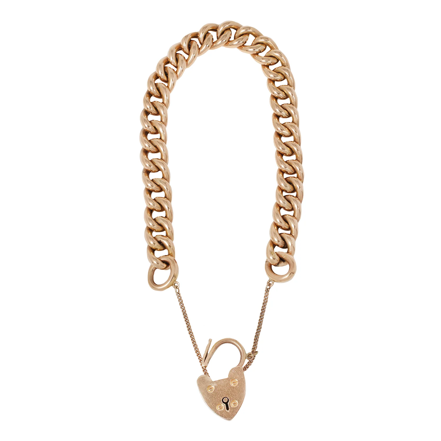 Antique Curb Heart Padlock Bracelet - Image 3