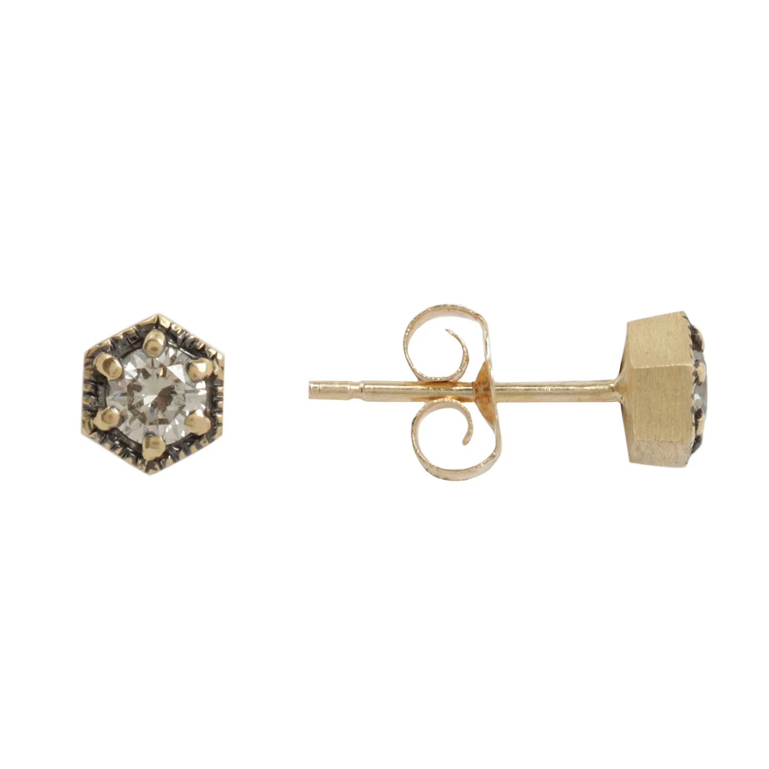 Brown Diamond Hexagon Studs - Image 3