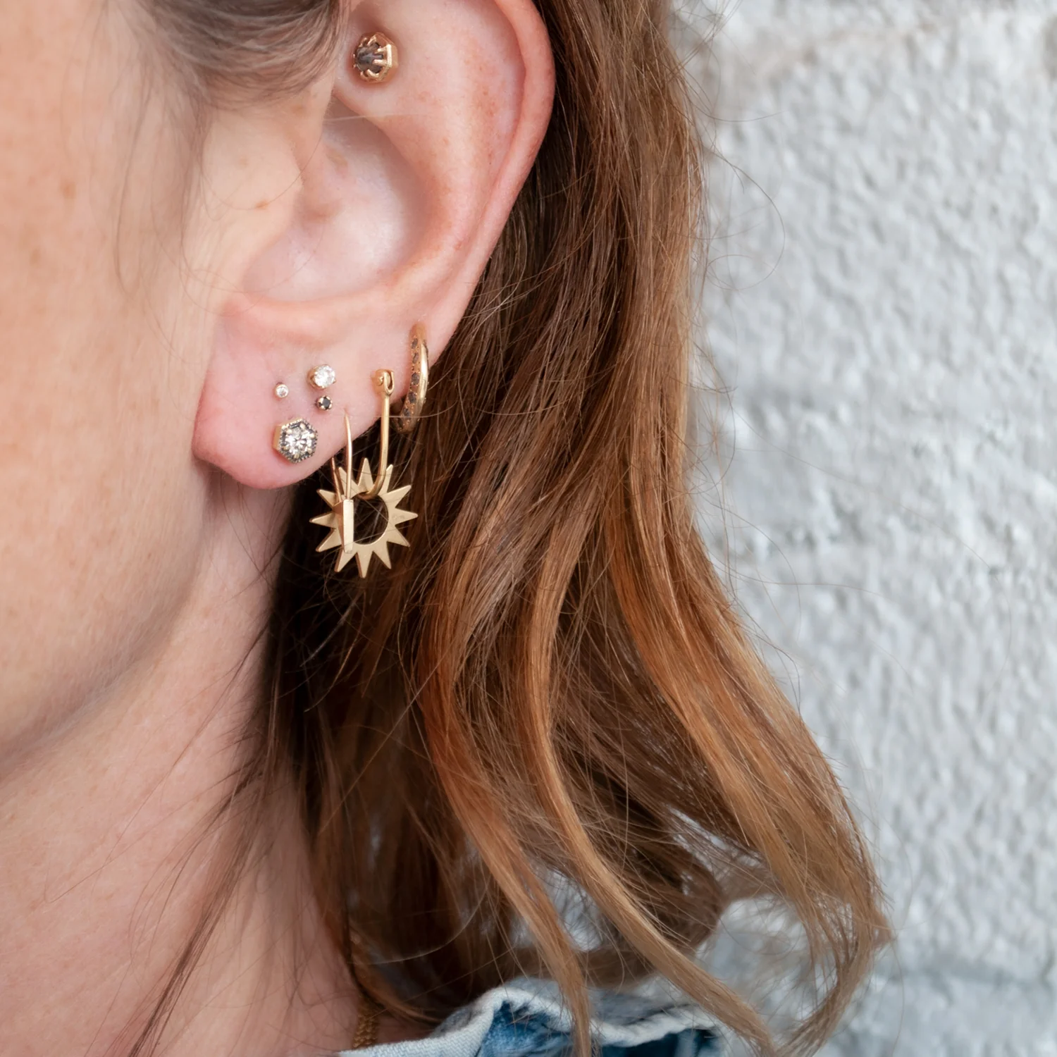 Brown Diamond Hexagon Studs - Image 4