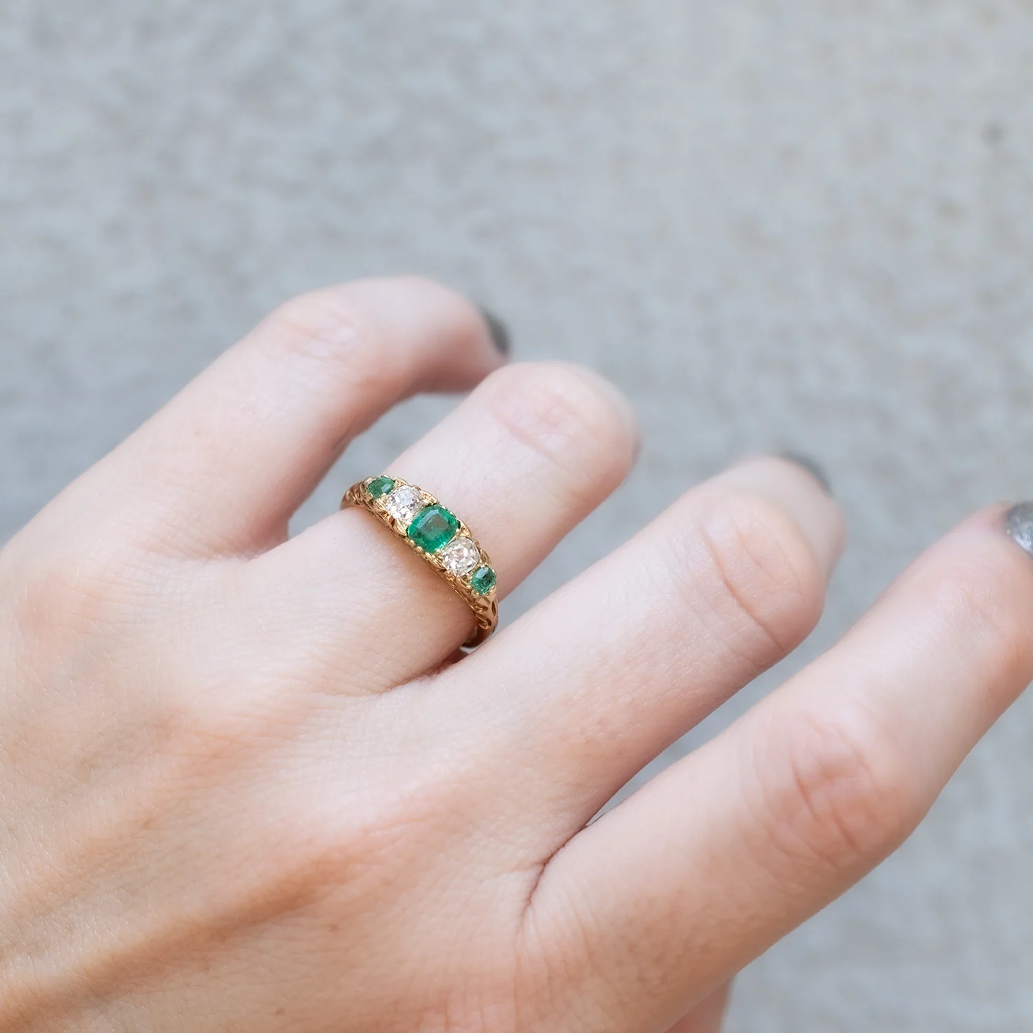 Emerald & Diamond Half Hoop Ring - Image 2