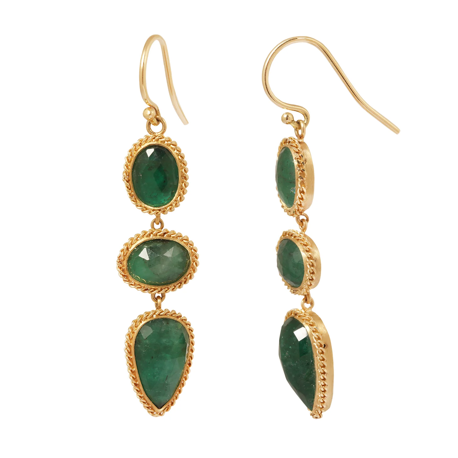 Emerald Triple Drop Earrings - Image 3