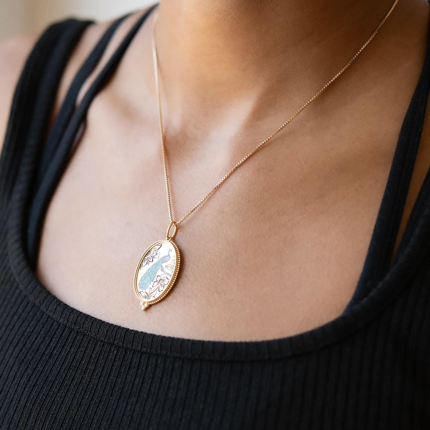 Enamel Peacock & Diamond Charm - Image 2