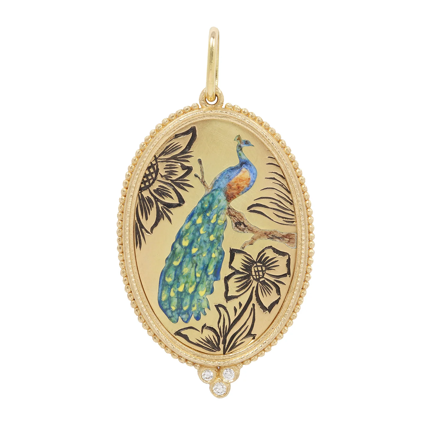 Enamel Peacock & Diamond Charm - Image 3