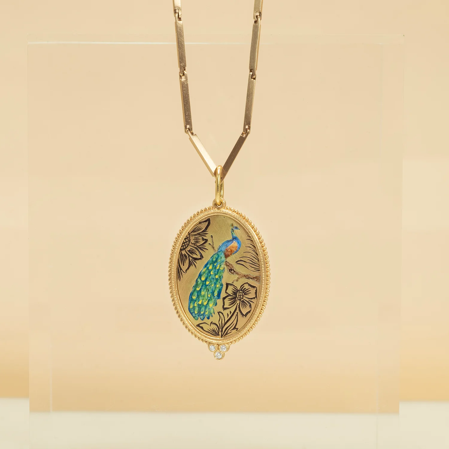 Enamel Peacock & Diamond Charm - Image 7
