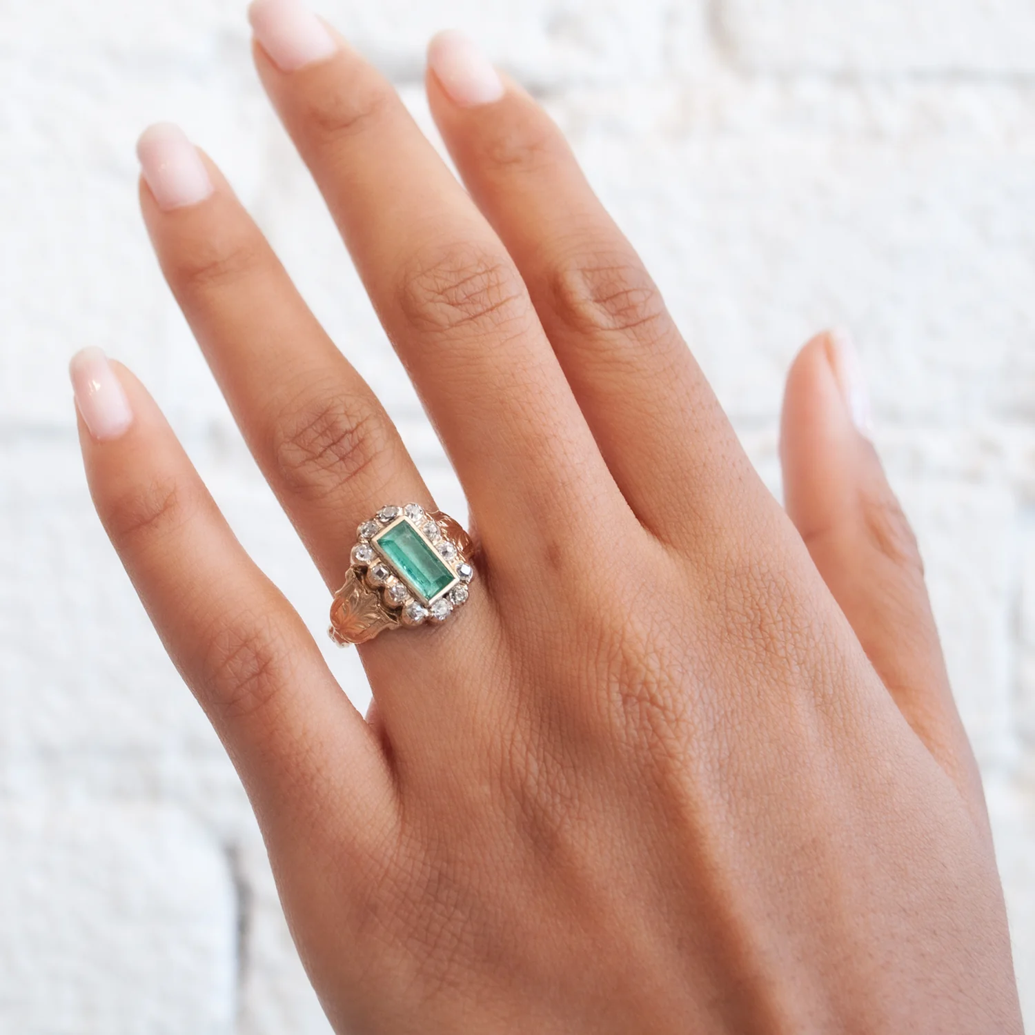 Georgian Emerald Halo Ring - Image 2