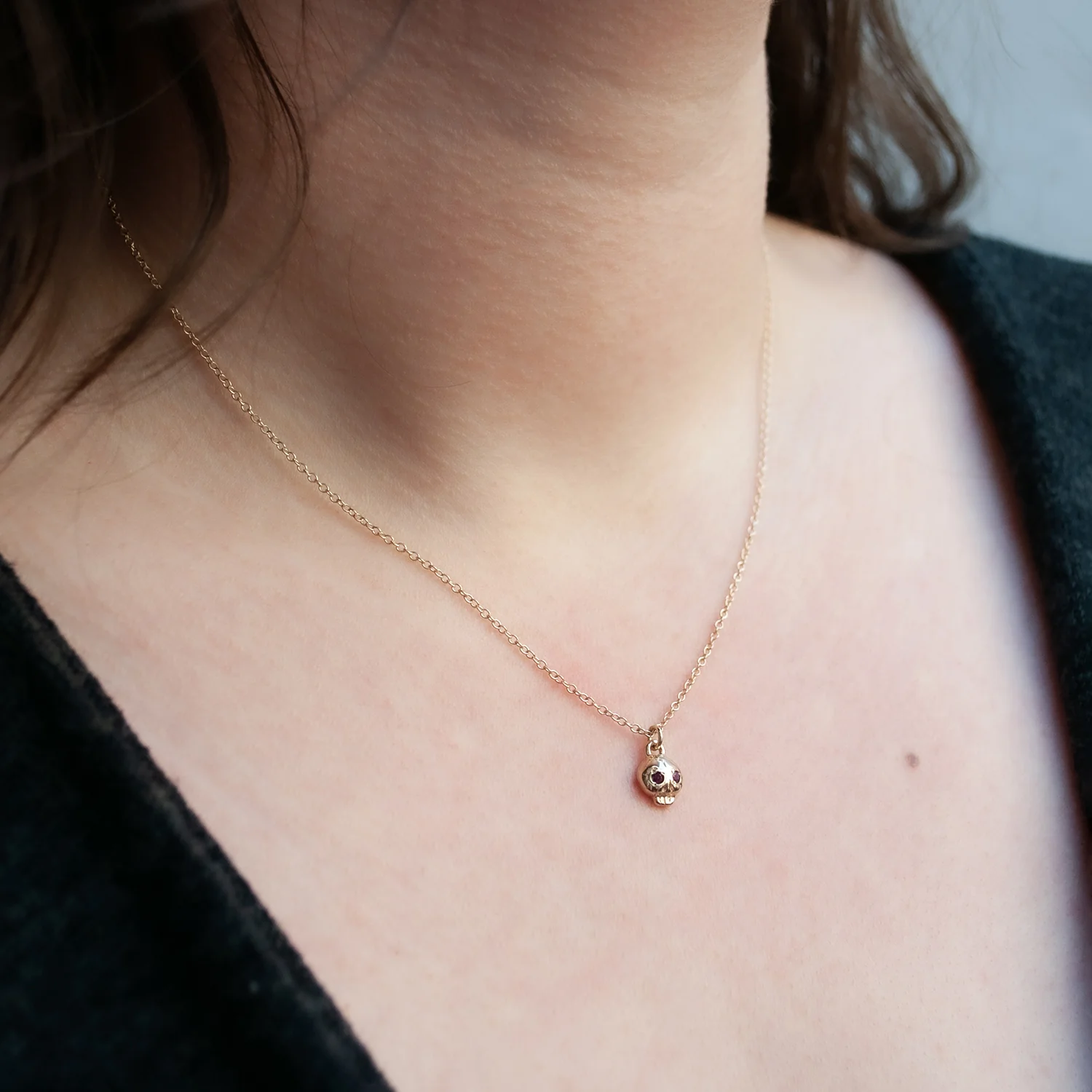 Gold Ruby Eye Skull Necklace - Image 2