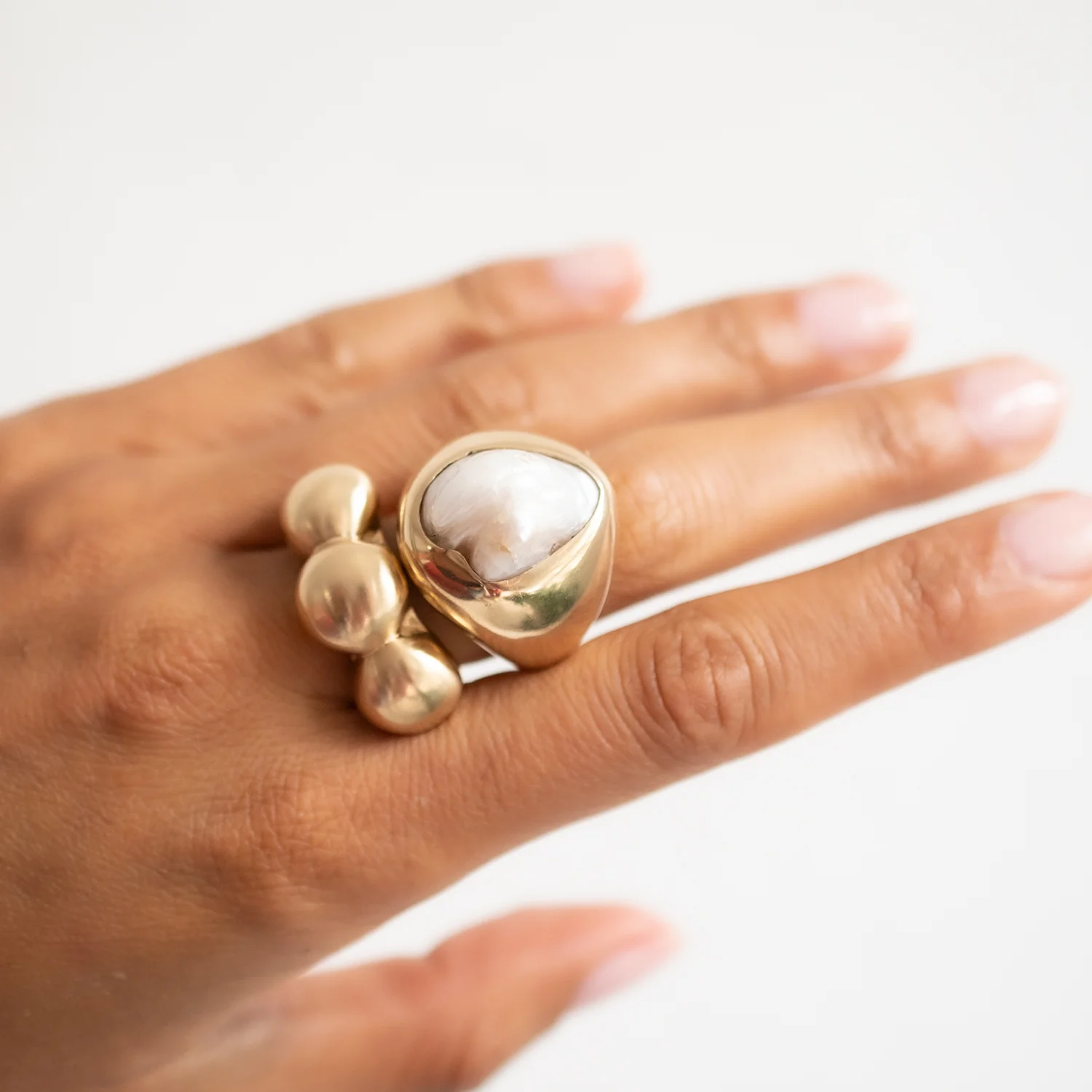 Gold Three Peony Buds Ring - Image 5