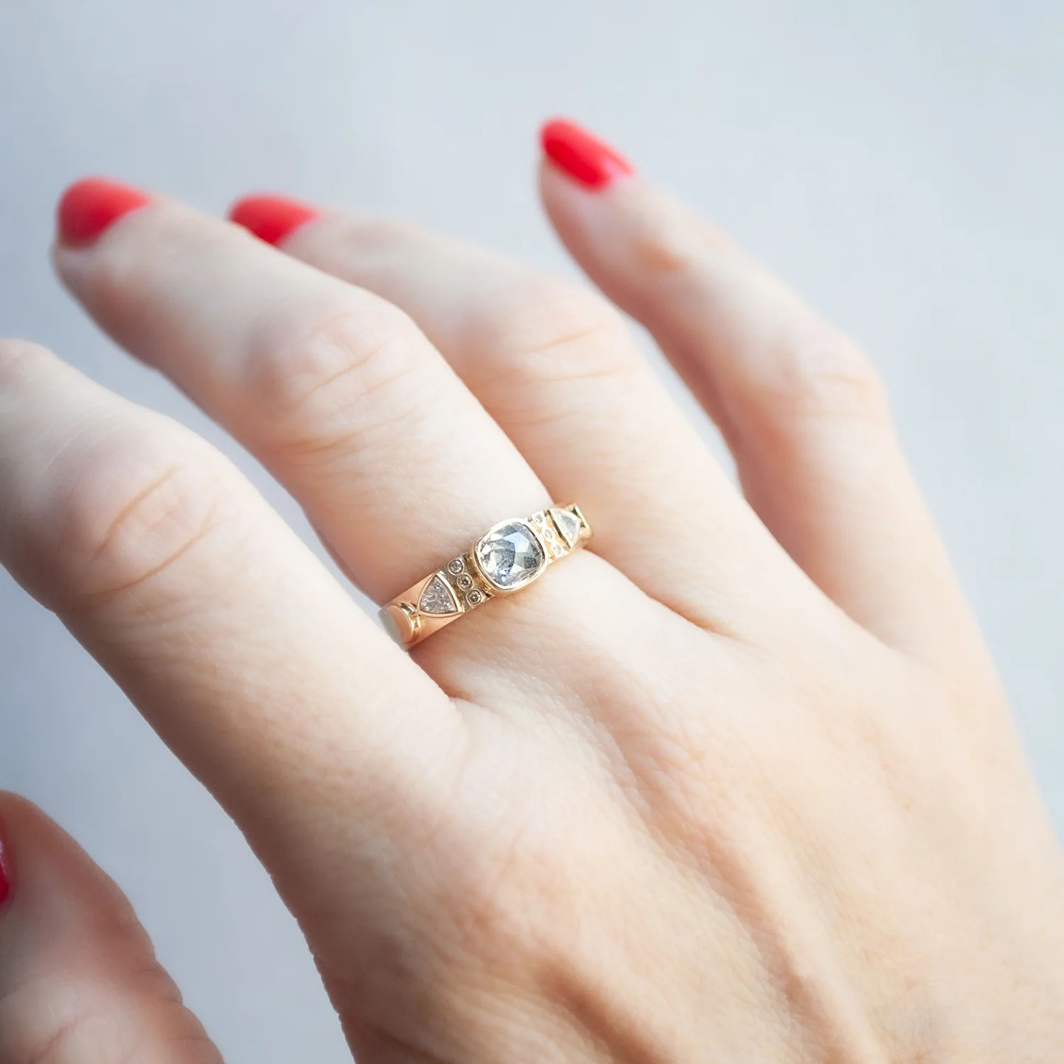 Gray & White Diamond Totem Ring - Image 2