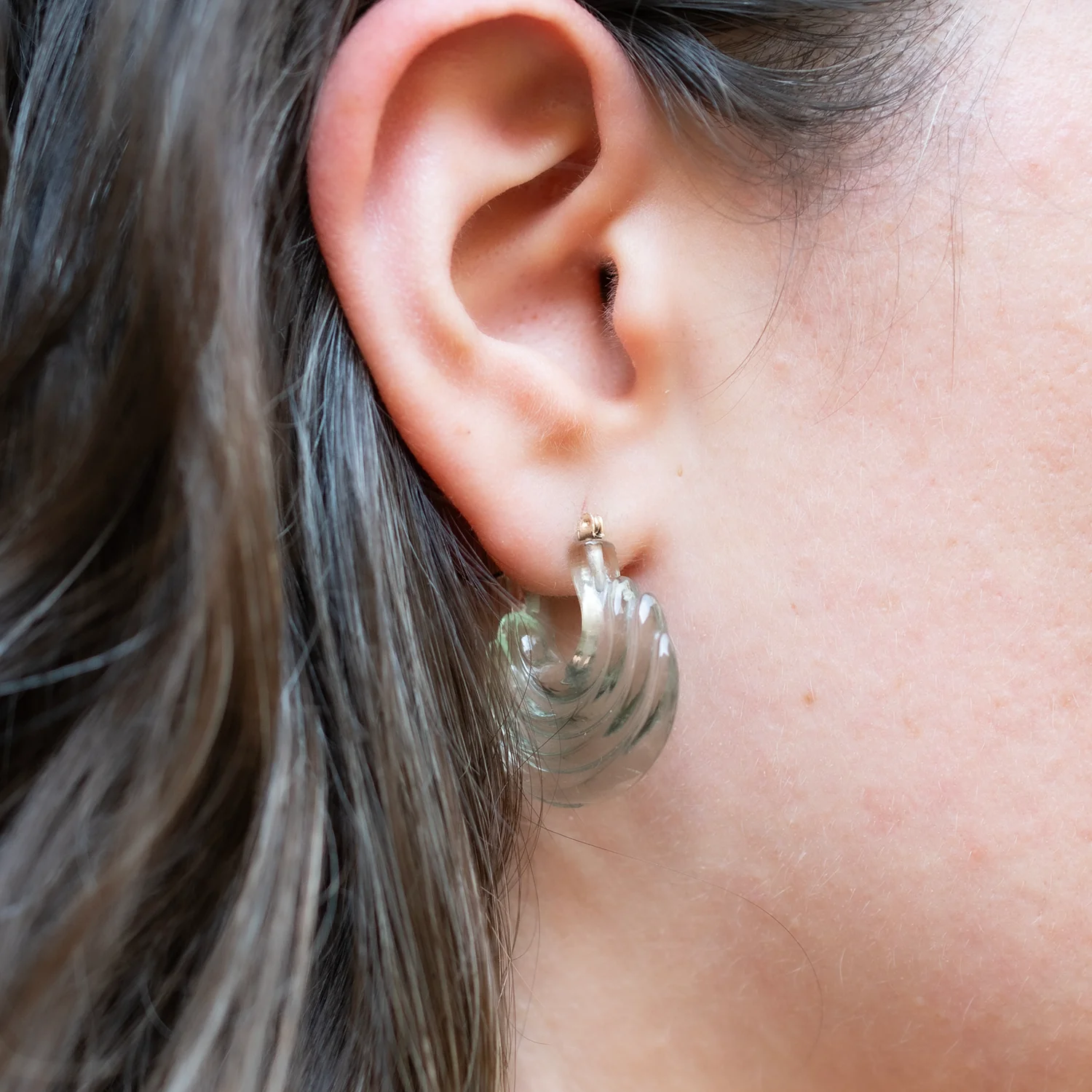 Green Amethyst Carved Gong Hoops - Image 2