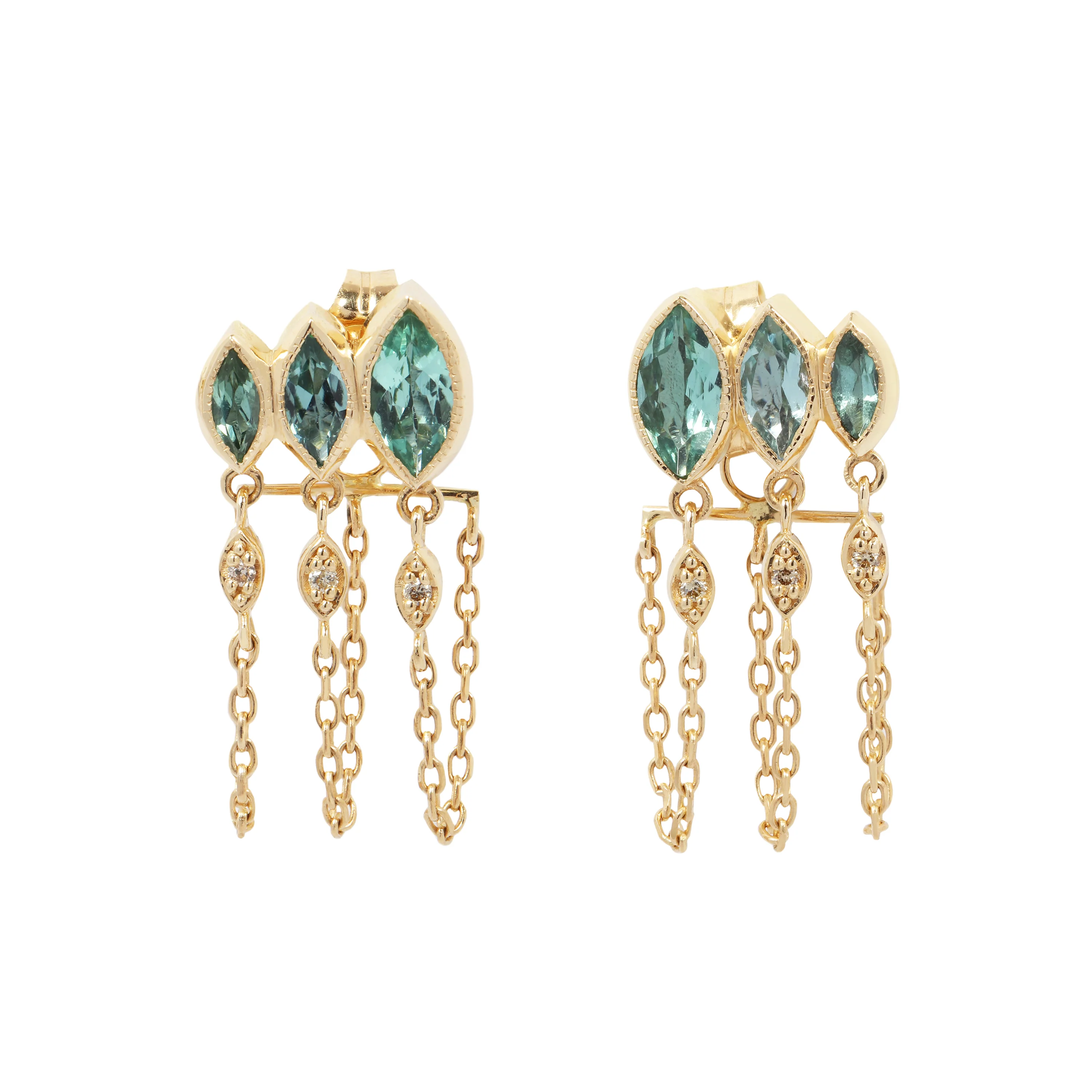 Green Marquise Tourmaline Chain Earrings