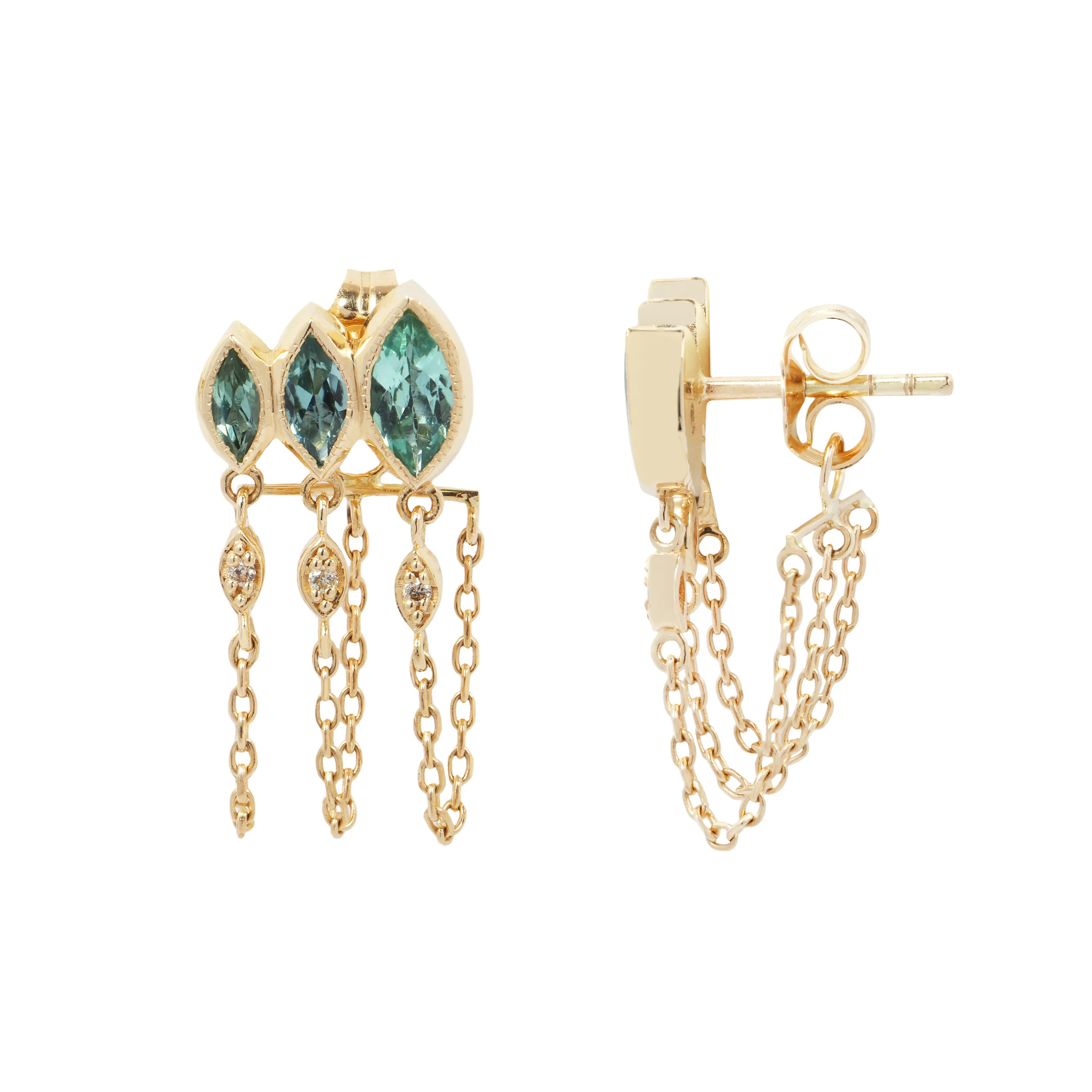 Green Marquise Tourmaline Chain Earrings - Image 2