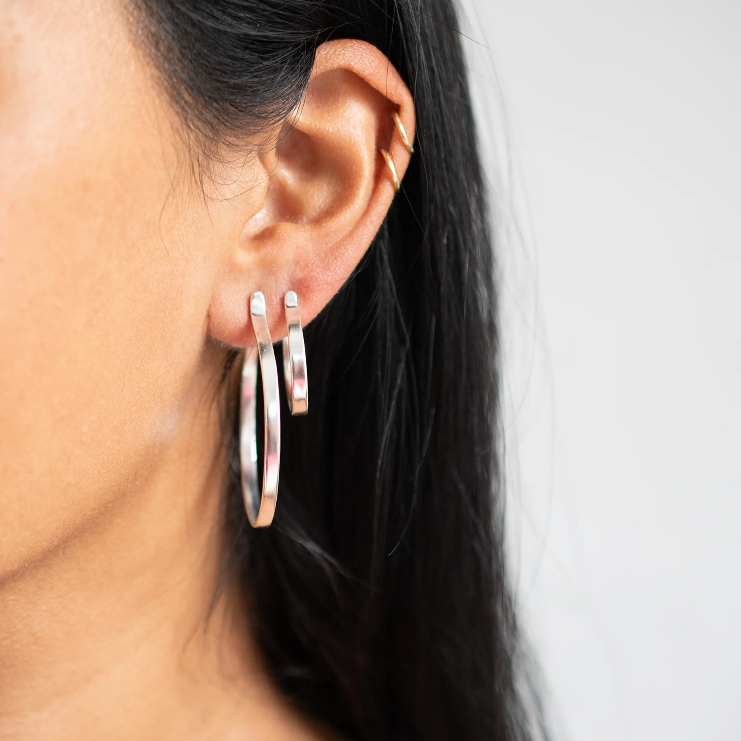 Large Plain Silver Hoops - Image 4