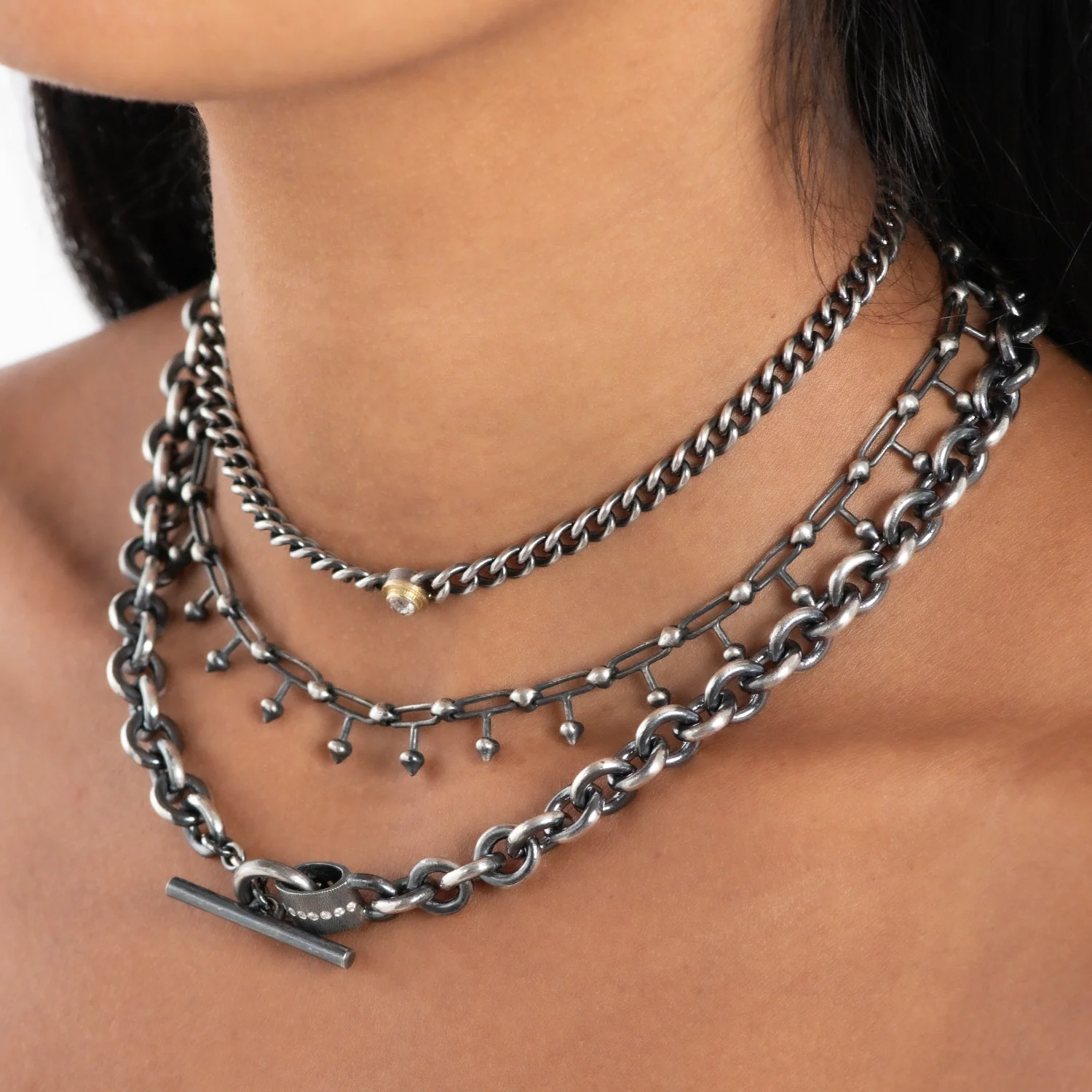 Silver Spike Link Necklace - Image 5