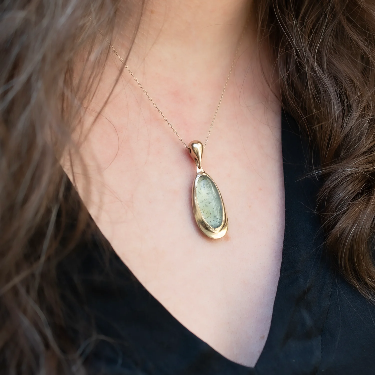Moss Aqua Single Bead Necklace - Image 2