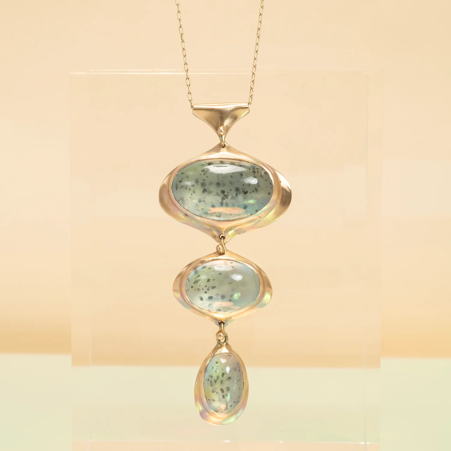 Moss Aqua Three Drop Bead Necklace - Image 6