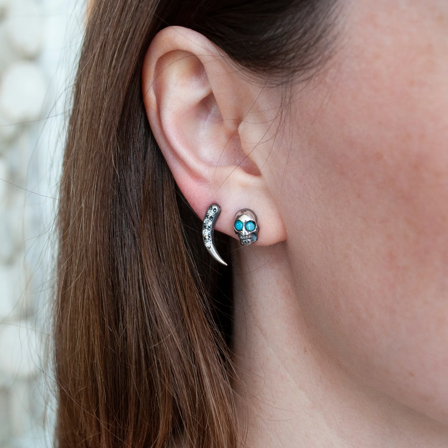 Opal Eyed Skull Studs - Image 2
