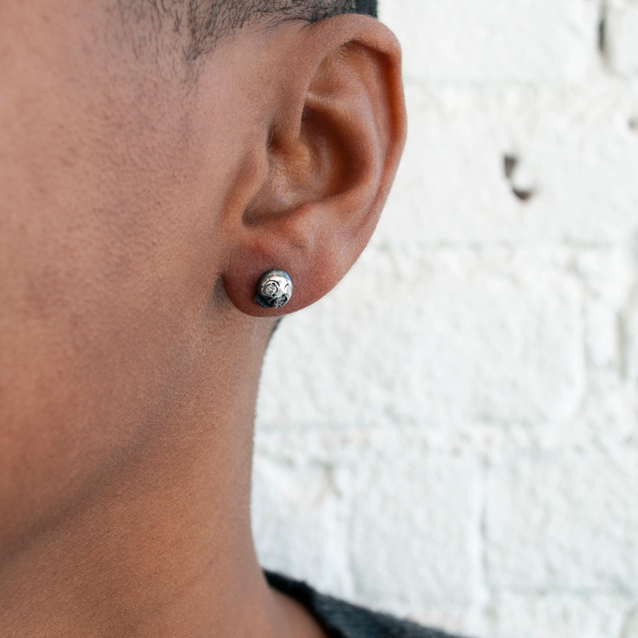 Silver Diamond Eye Skull Studs - Image 2