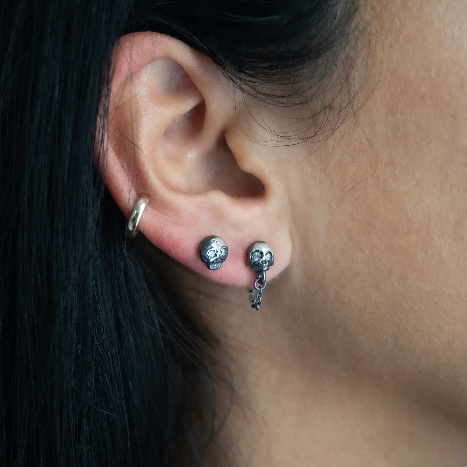 Silver Diamond Eye Skull Studs - Image 3