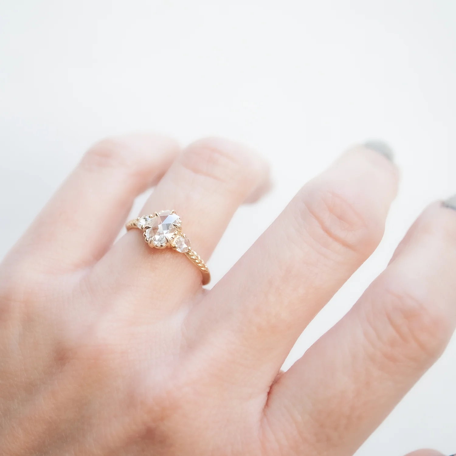 Oval Three Diamond Evergreen Ring - Image 2