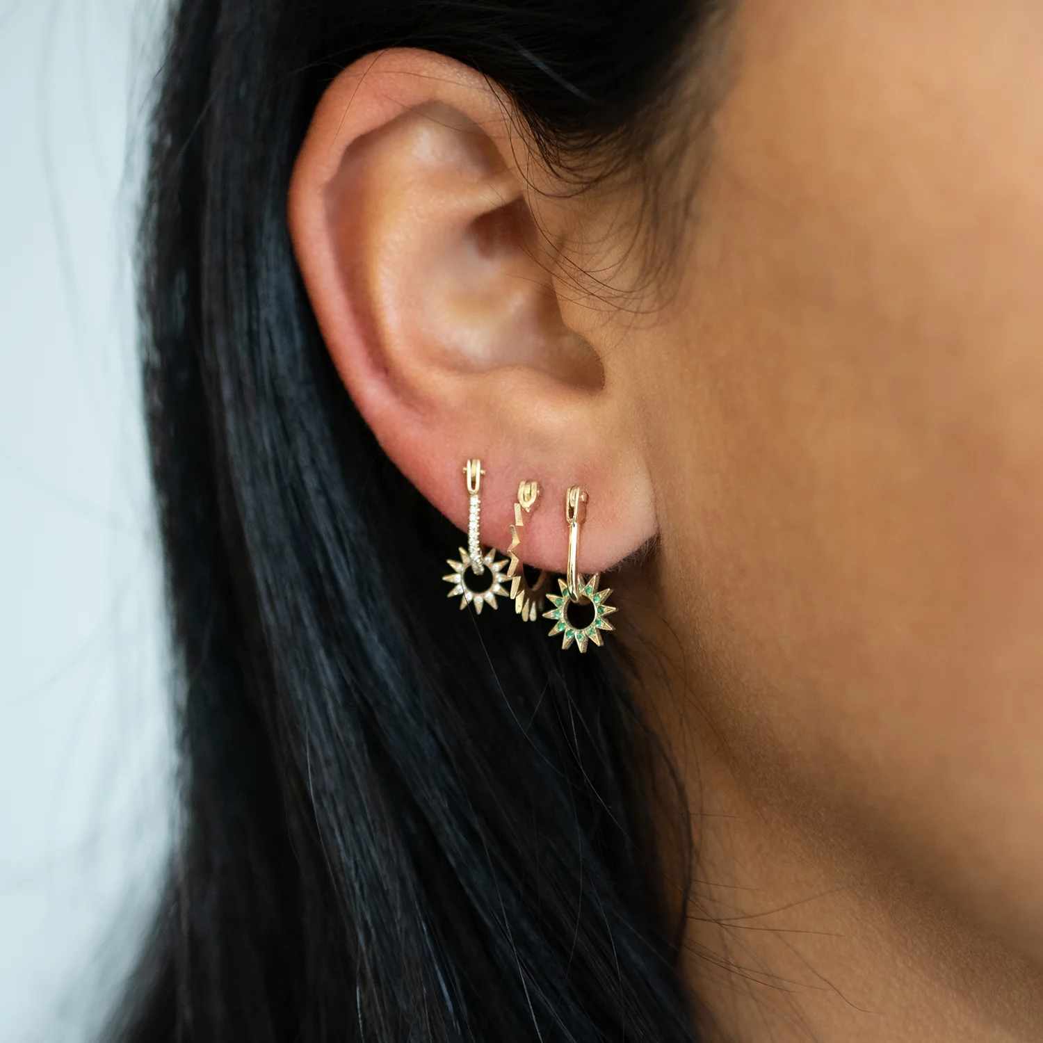 Pavé Emerald Baby Spur Earrings - Image 3