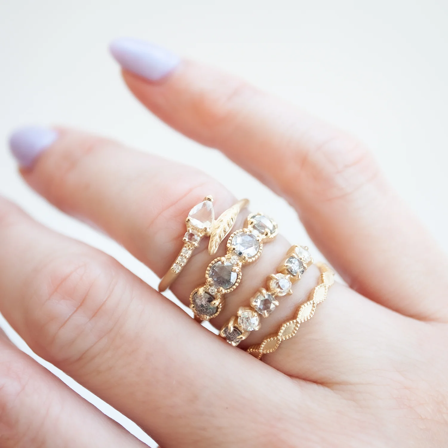 Ribbed Rose Cut Diamond Eclipse Ring - Image 6