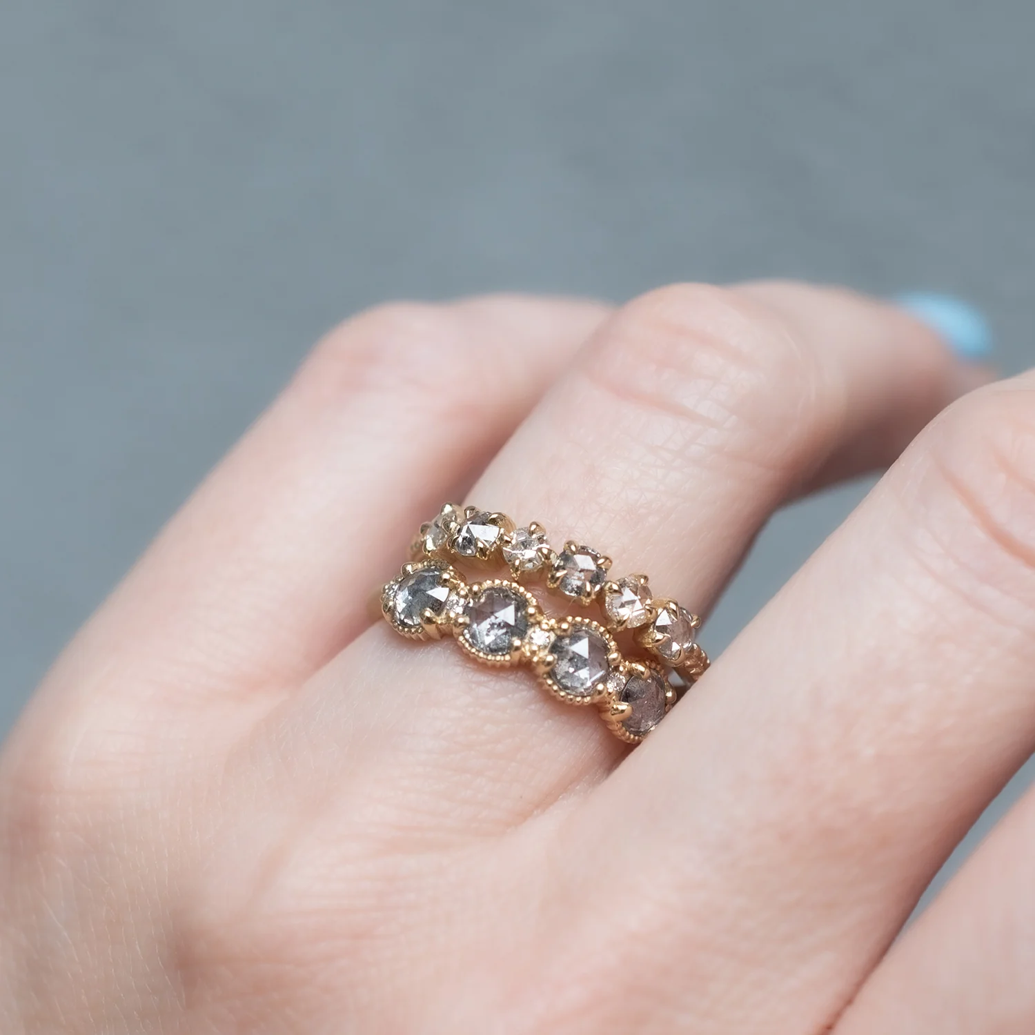 Ribbed Rose Cut Diamond Eclipse Ring - Image 7