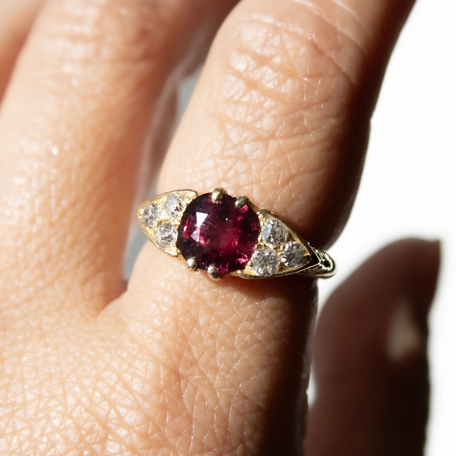 Ruby & Diamond Carved Half Hoop Ring - Image 2