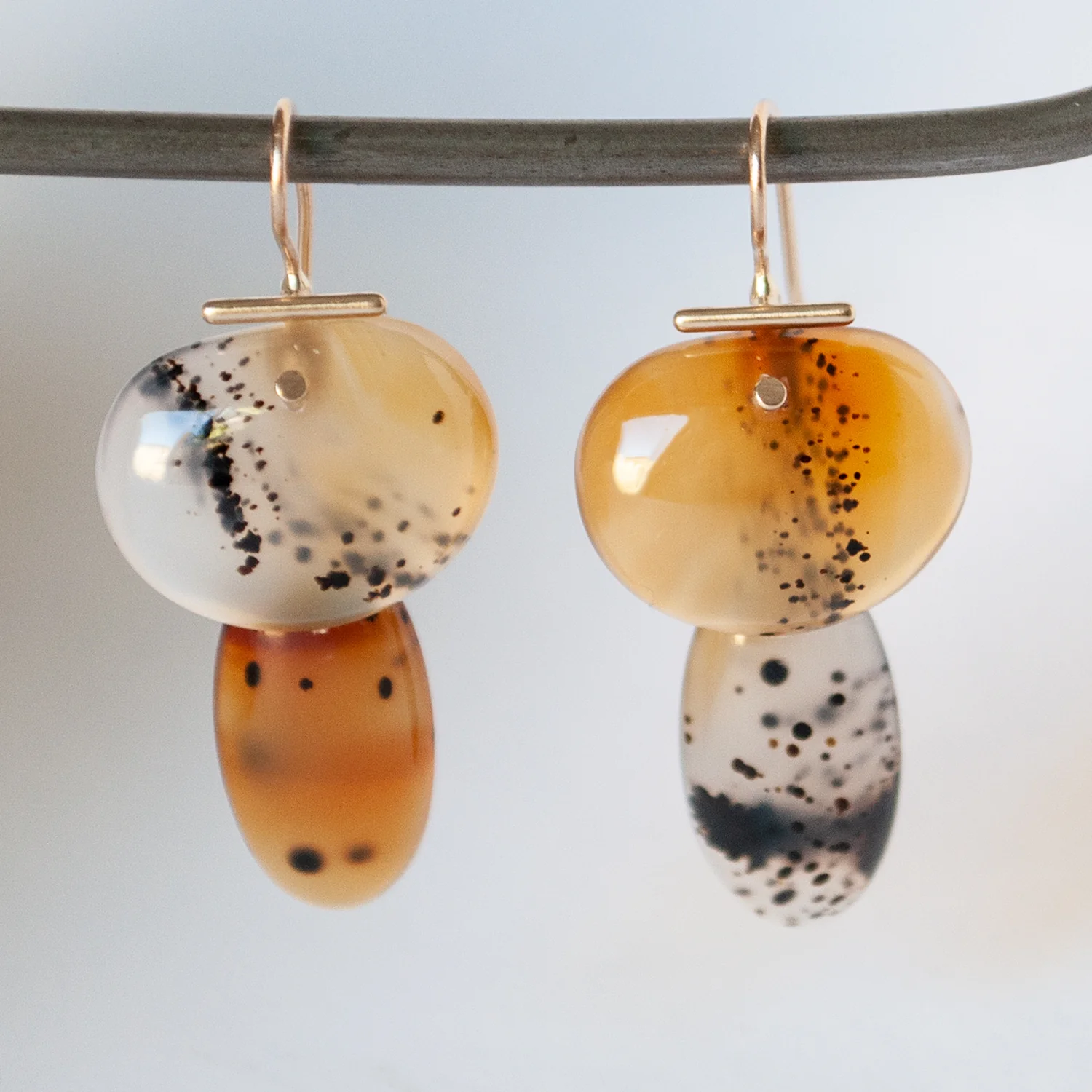 Layered Lingzhi Kiku Light Agate Earrings - Image 4