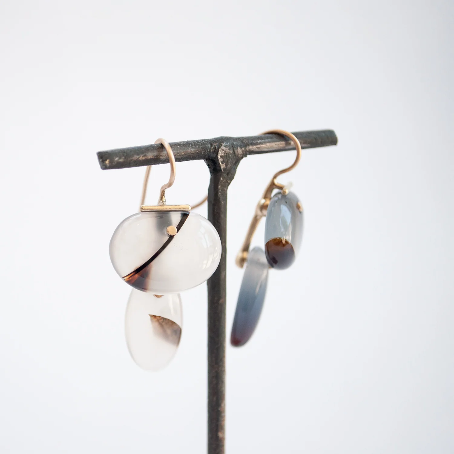 Layered Lingzhi Kiku Light Agate Earrings - Image 5
