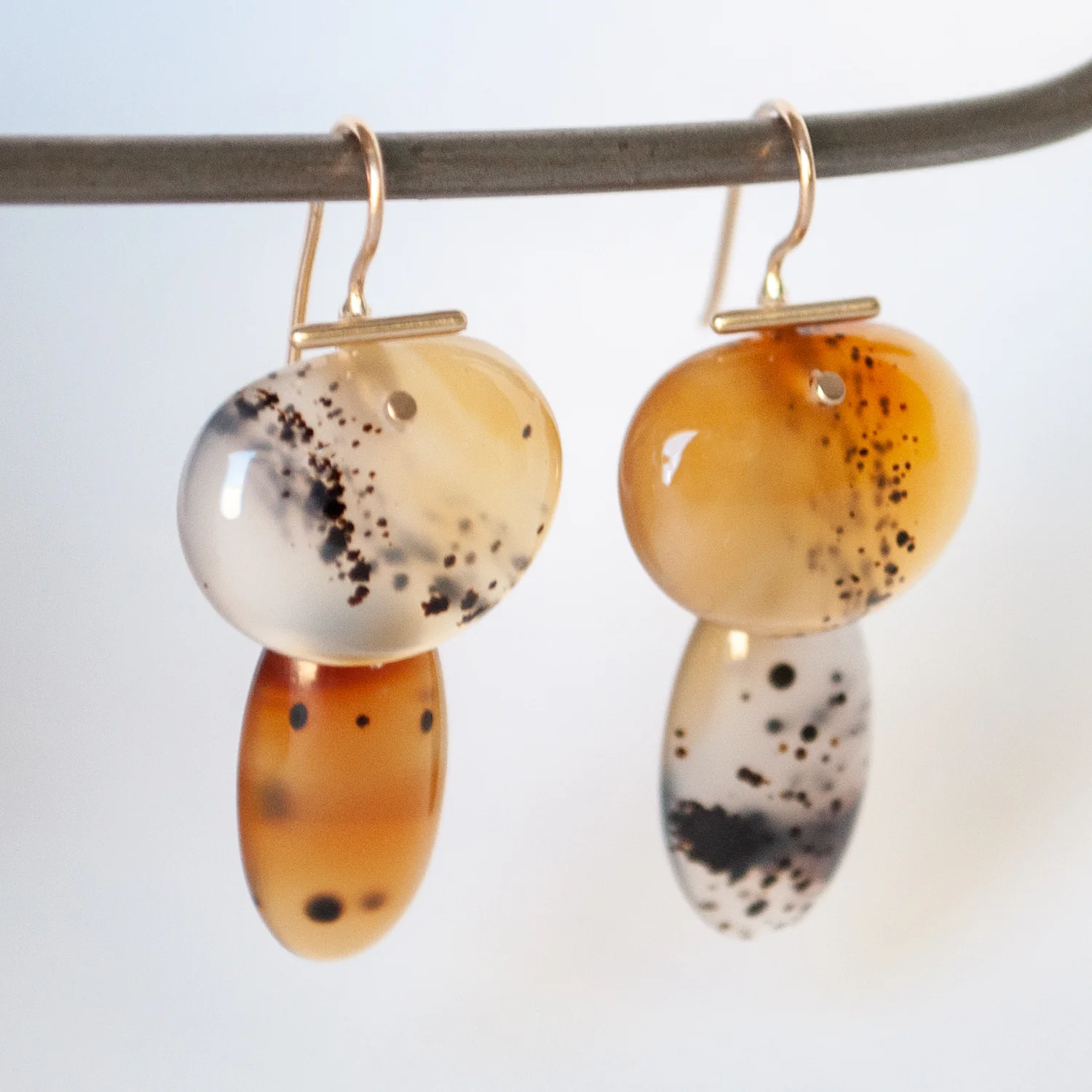 Layered Lingzhi Kiku Light Agate Earrings - Image 6