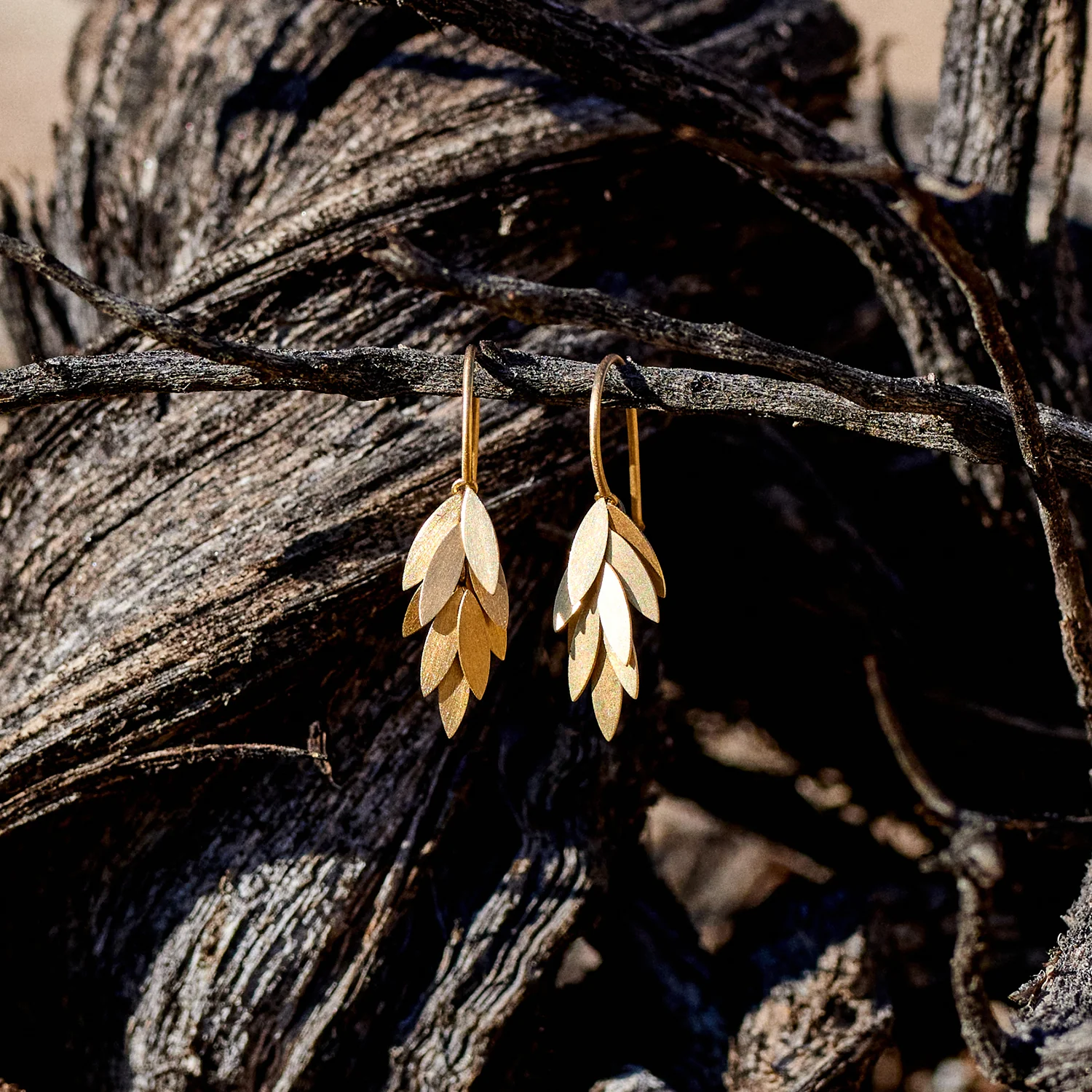 Small Golden Leaf Earrings - Image 3