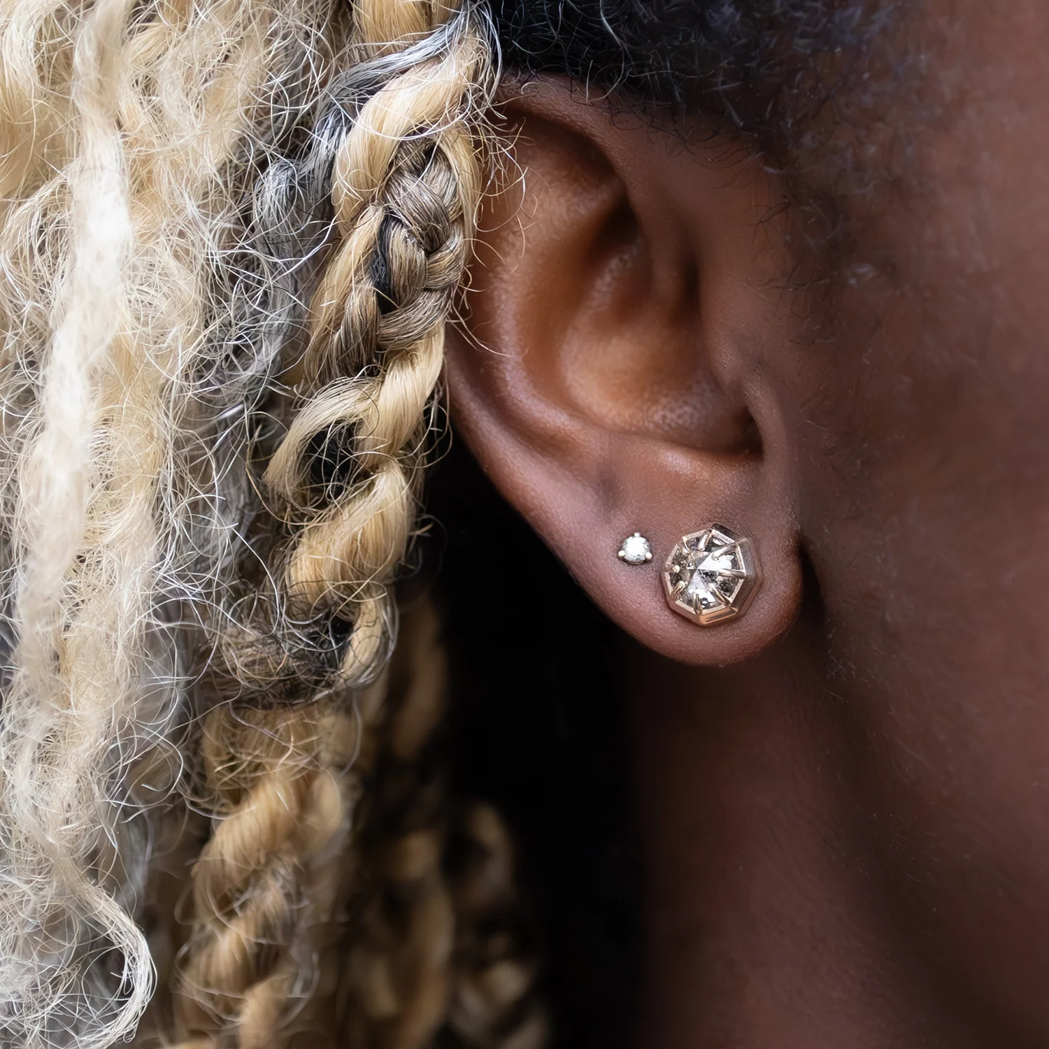 Speckled Diamond Octagon Studs - Image 2
