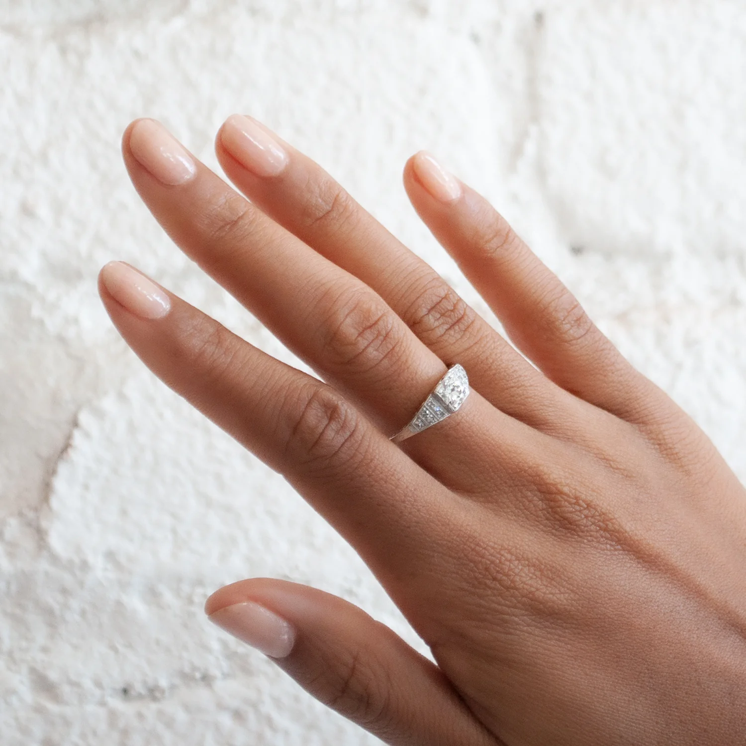 Platinum Diamond Tapered Art Deco Ring - Image 2