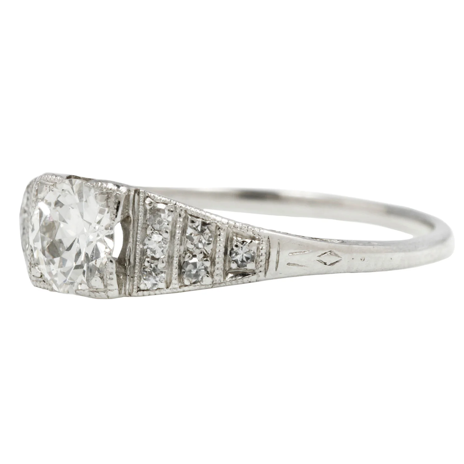 Platinum Diamond Tapered Art Deco Ring - Image 3