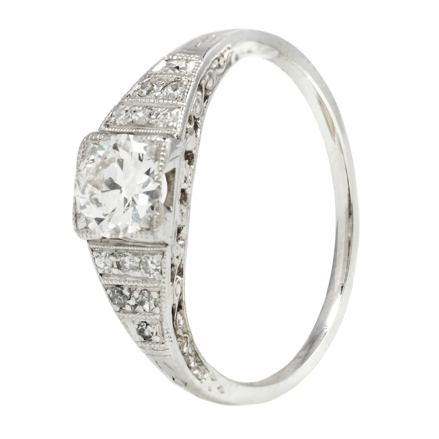 Platinum Diamond Tapered Art Deco Ring - Image 4