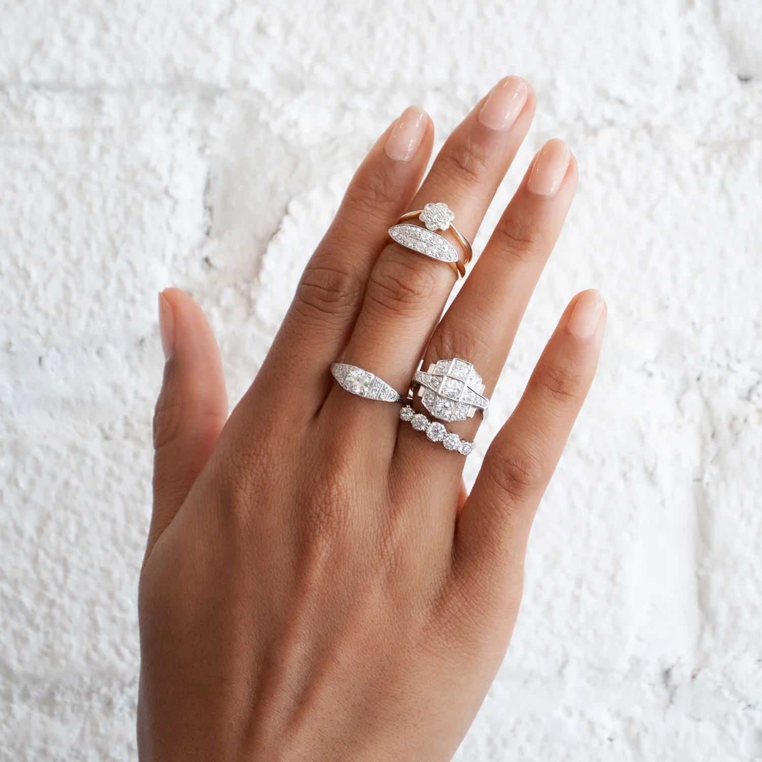 Platinum Diamond Tapered Art Deco Ring - Image 5