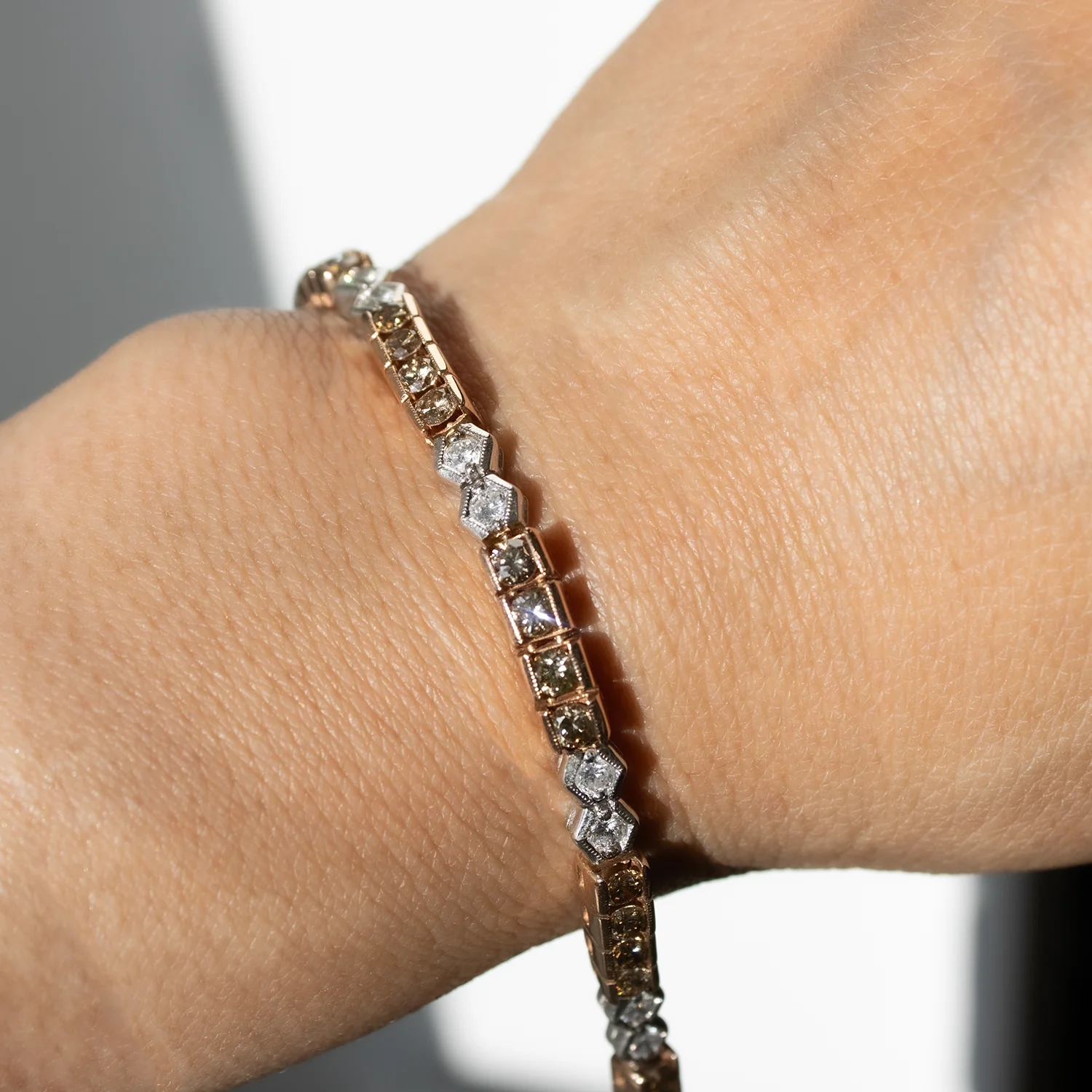 Vintage Two Toned Diamond Tennis Bracelet - Image 2