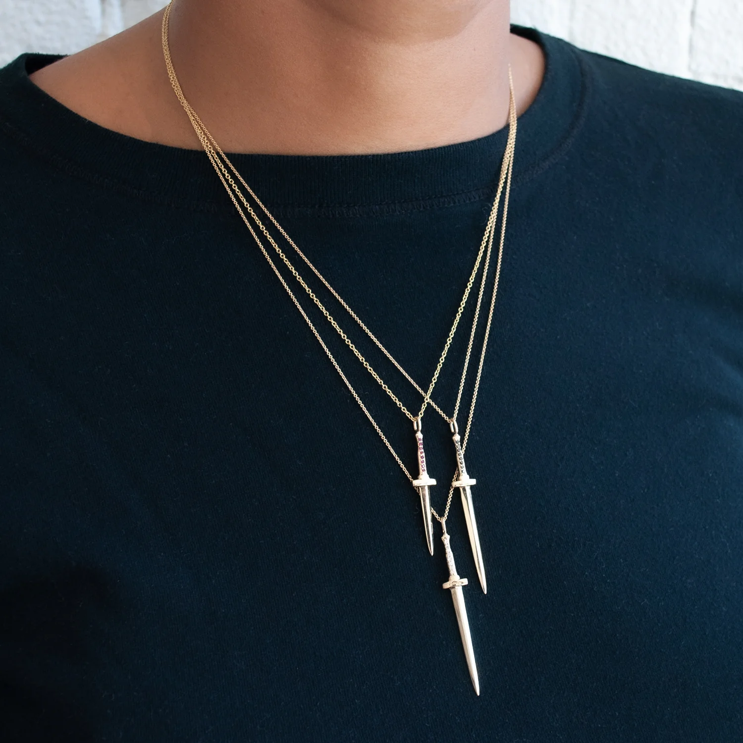 White Diamond Large Dagger Pendant Necklace - Image 2