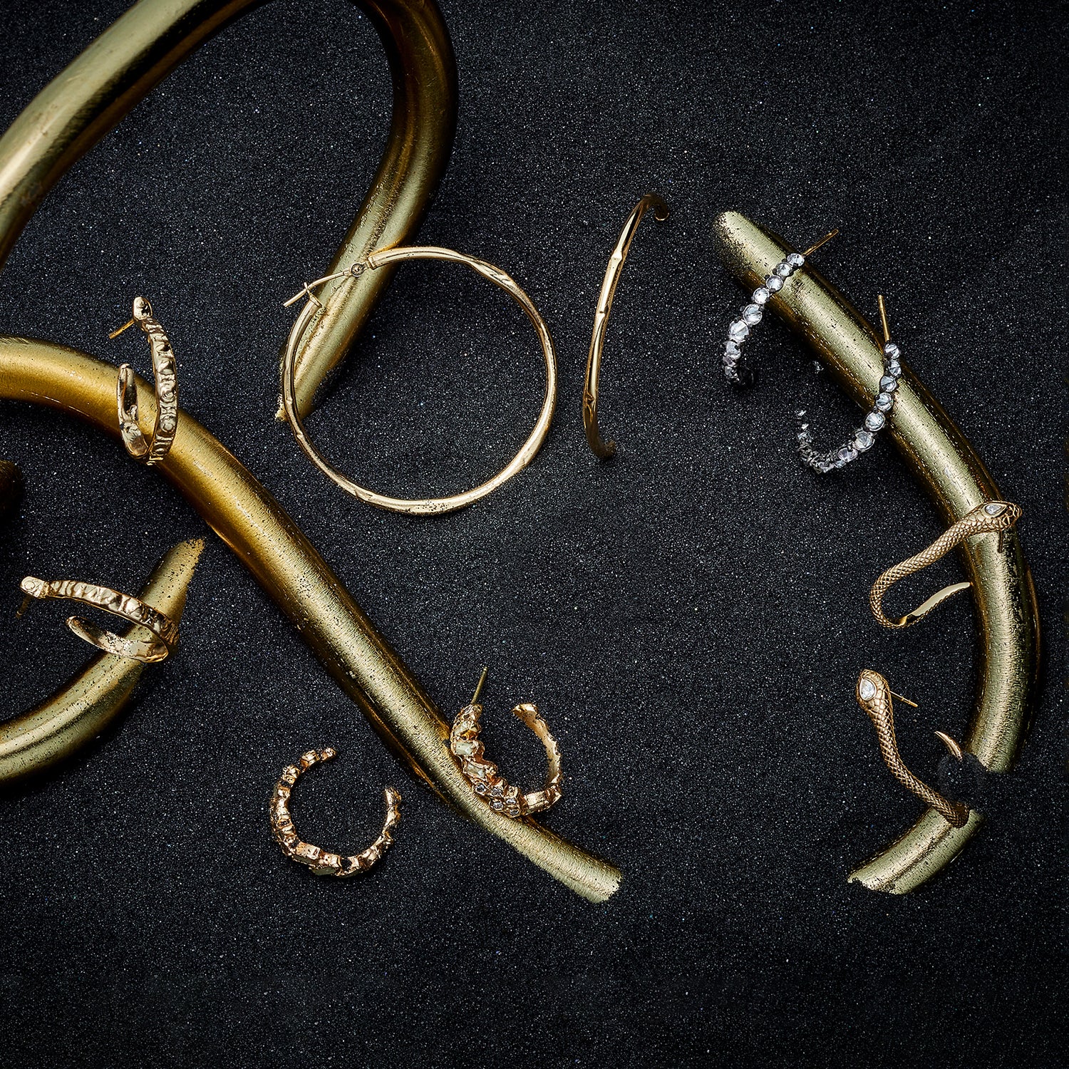 X Mixed Cut Diamond Scatter Hoops - Image 5