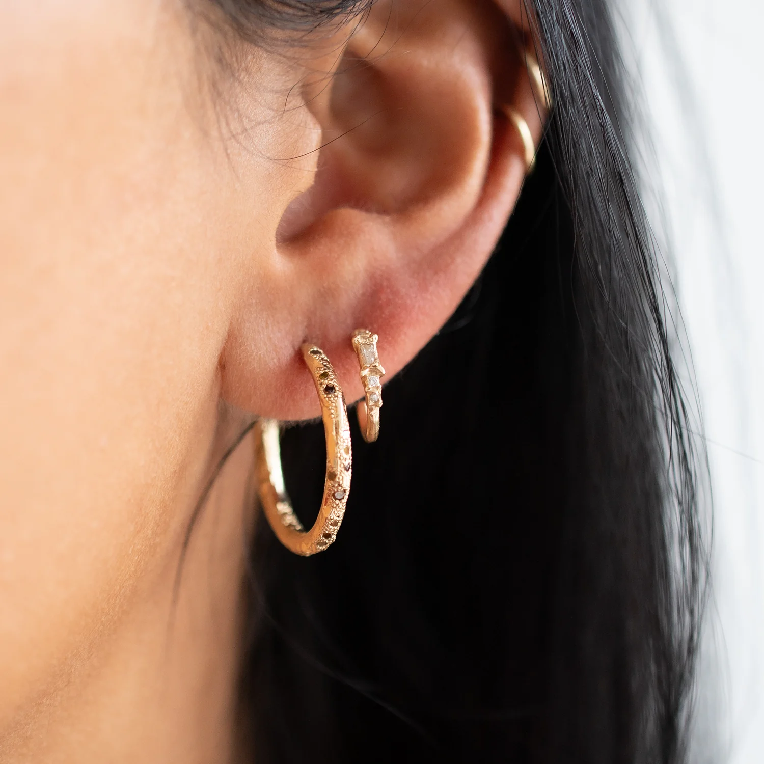 X Mixed Diamond Hoops - Image 2